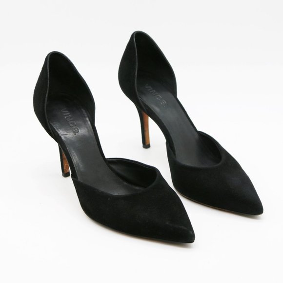 VINCE Suede Celeste D'Orsay Pumps in Black Size 8.5 Pointy Toe Slip On Heel $350 - Picture 7 of 16
